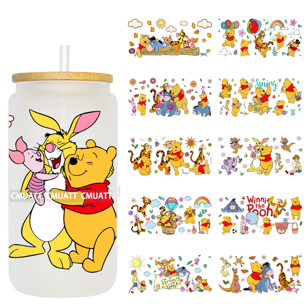 Cartoon Bear UV DTF Cup Wraps For 16oz Libbey Glass Mugs Can Beer DIY Customized Selfadhesive Stickers