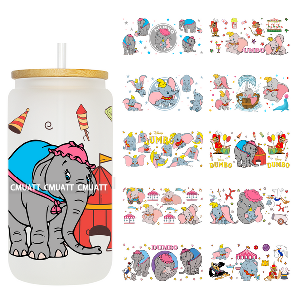 Elephant Cartoon 16oz UV DTF Cup Wrap Customizable Durable Waterproof Cups Selfadhesive Stickers Home Use