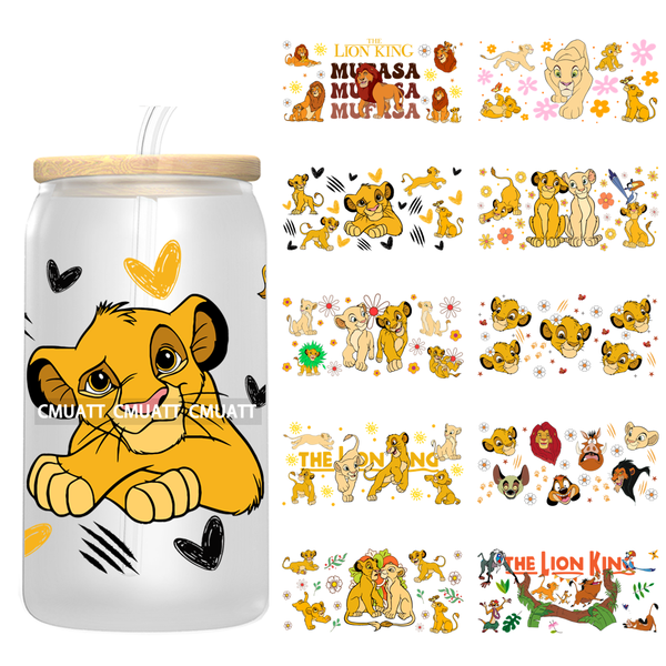 Cartoon Lion UV DTF Cup Wrap Transfer Stickers For 16oz Libbey Glass Beer Selfadhesive Waterproof Adhesive