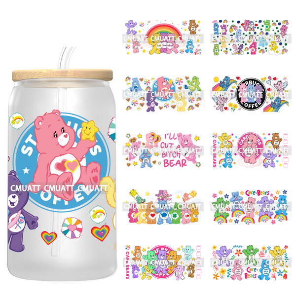 Cartoon 16oz UV DTF Cup Wrap Decorate Glass Can Mugs Bottles Easily Sticky Durable Waterproof Vivid Colorful