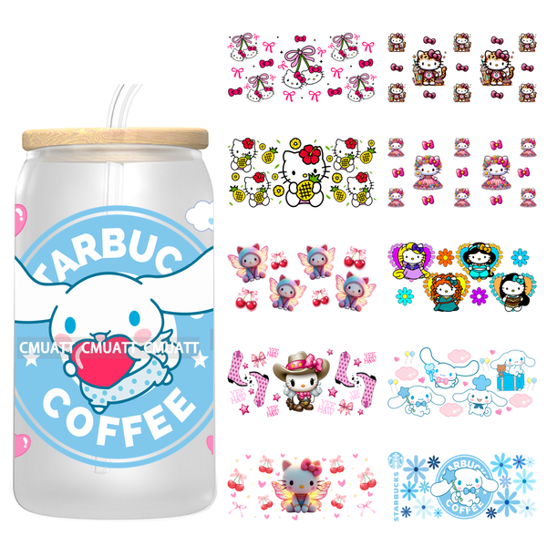 Cute Cat 16OZ UV DTF Cup Wraps Transfer Sticker For Glass Libbey Can Bottle Selfadhesive Waterproof DIY CCM377