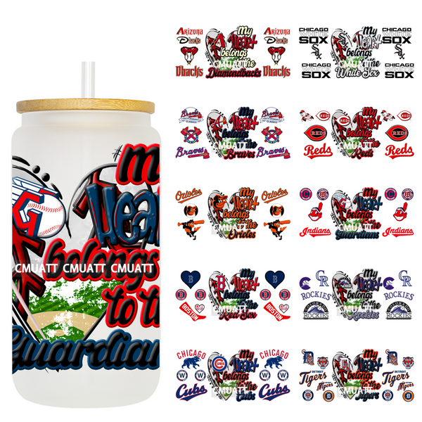Sports Bassball 16oz UV DTF Cup Wrap Transfers Stickers Decorate  Mugs Beer Can Customized Drink Bottle