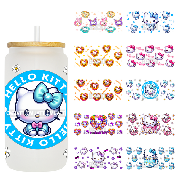 Cute Cats UV DTF Cup Wraps Transfers 16oz Libbey Glass Water Bottle Stickers Custom DIY Craft Free Shipping