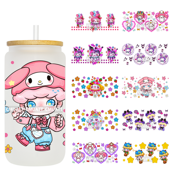 Cartoon 16oz UV DTF Cup Wrap Transfers Stickers DIY Craft Waterproof Decorate  Mugs Libbey Glass Customized