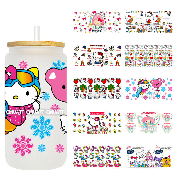 Lovely Cat Cup Sticker Wraps 16oz UV DTF Transfers Decorate Kids Mugs Beer Can Bottle Customized DIY Craft