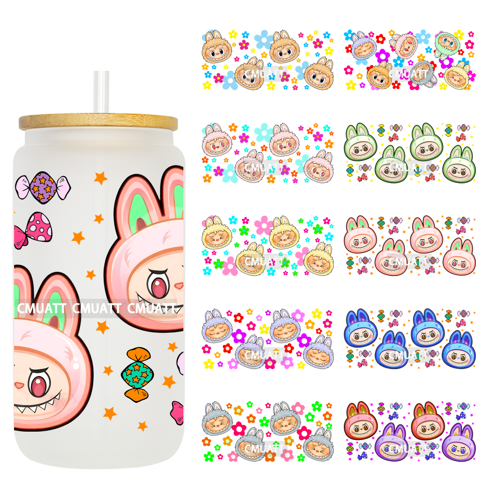 Lovely Monster UV DTF Cups Wrap For Girls 16oz Libbey Glass Transfers Stickers Mugs Beer Can Water Bottle