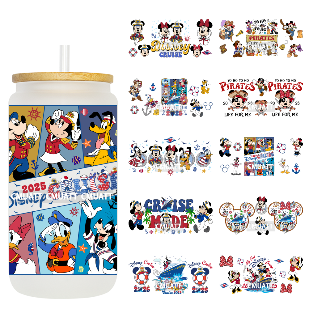 Cartoon 16oz UV DTF Cup Wrap Transfers Stickers On Glass Mugs Beer Can Bottle Custom DIY Craft Free Shipping