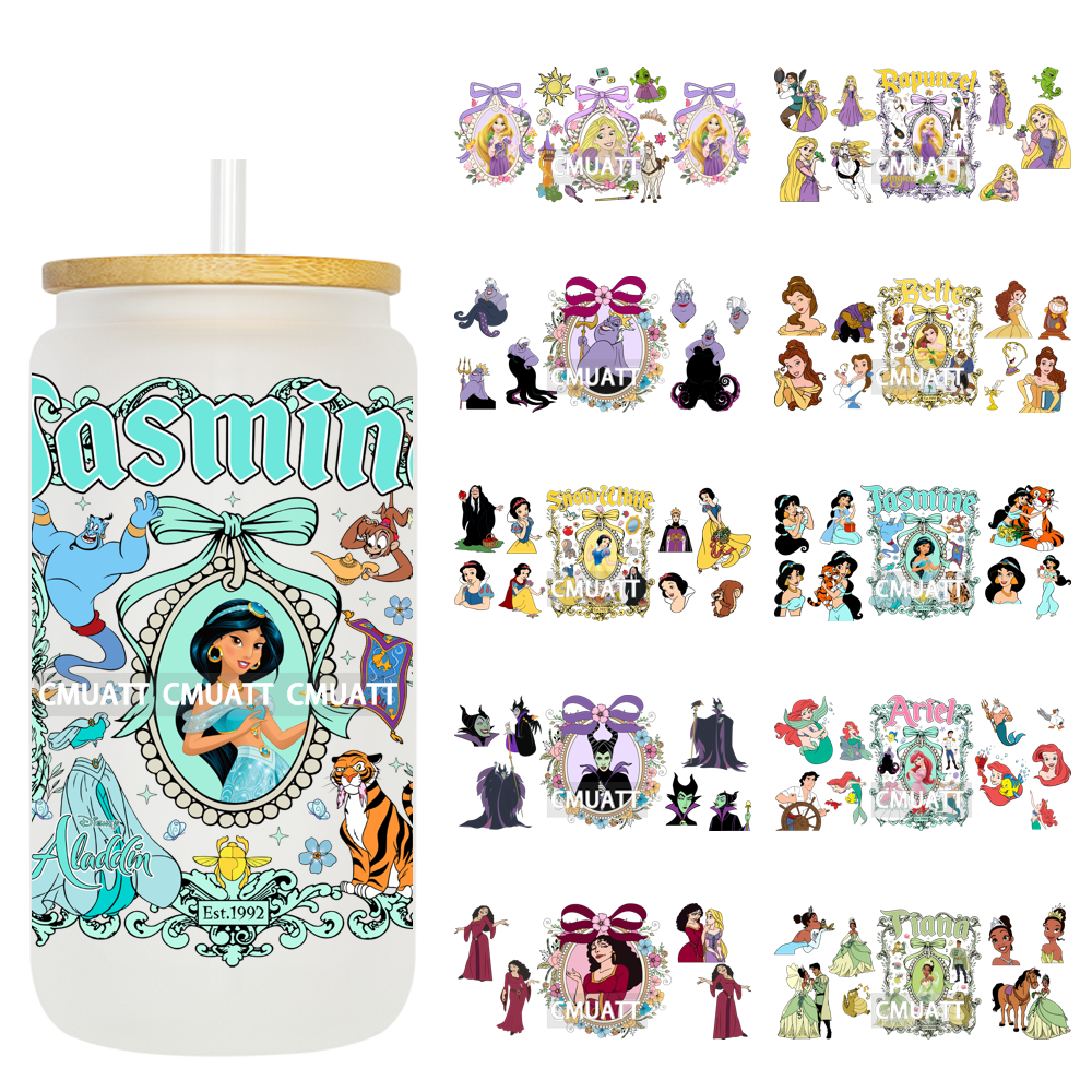 Pretty Princess UV DTF Cup Wrap Wholesale Bulk 16oz Libbey Glass Transfers Stickers Mugs Bottle Free Shipping