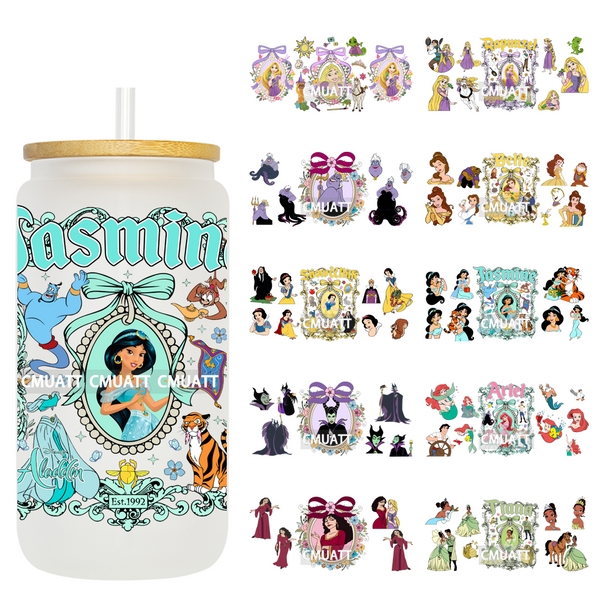 Pretty Princess UV DTF Cup Wrap Wholesale Bulk 16oz Libbey Glass Transfers Stickers Mugs Bottle Free Shipping