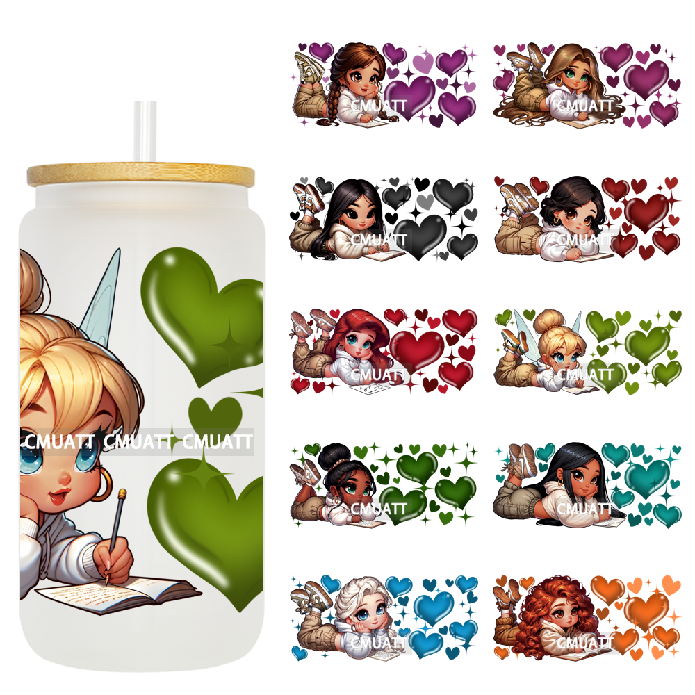 UV DTF Cup Wraps 16OZ Wholesale Custom Bulk Waterproof Cartoon Lovely Princess Design For DIY Craft Mug Glass
