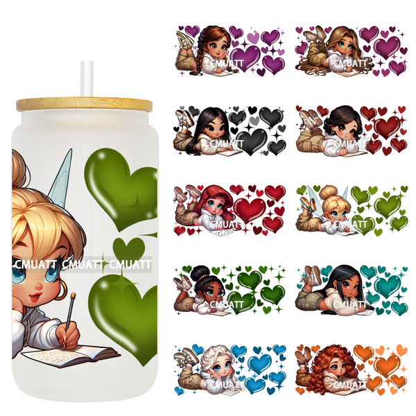UV DTF Cup Wraps 16OZ Wholesale Custom Bulk Waterproof Cartoon Lovely Princess Design For DIY Craft Mug Glass