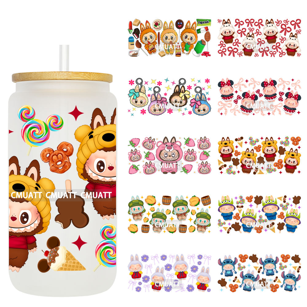 UV DTF Cup Wraps 16OZ Wholesale Custom Bulk Waterproof Cartoon Cute Monster Transfer Designs For Mug Glass