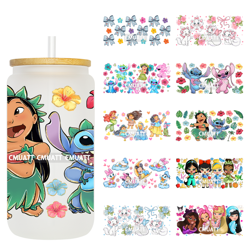 UV DTF Cup Wraps Wholesale Custom Bulk Waterproof Cartoon Cat Pink Designs For Mugs Bottle 16oz Glass DIY