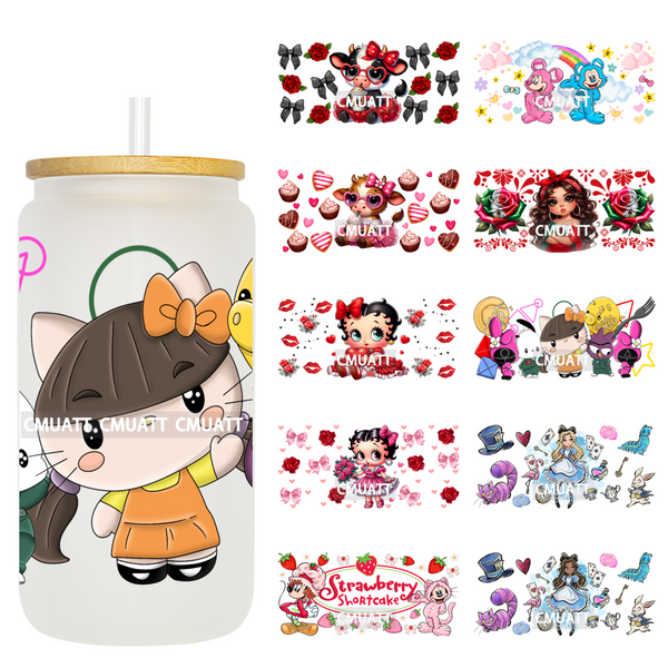 UV DTF Cup Wraps Wholesale Custom Bulk Waterproof Betty Girl 16OZ Libbey Glass Sticker Mugs Bottle Decoration