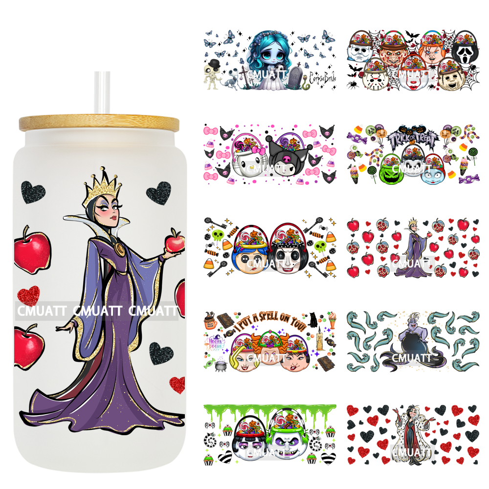 UV DTF Cup Wraps Wholesale Custom Bulk Waterproof Cartoon Witch Designs For Mugs Bottle 16oz Glass Printing