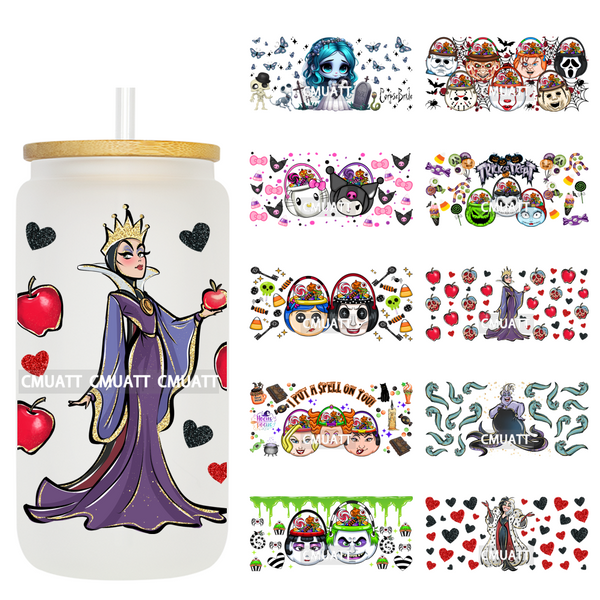 UV DTF Cup Wraps Wholesale Custom Bulk Waterproof Cartoon Witch Designs For Mugs Bottle 16oz Glass Printing