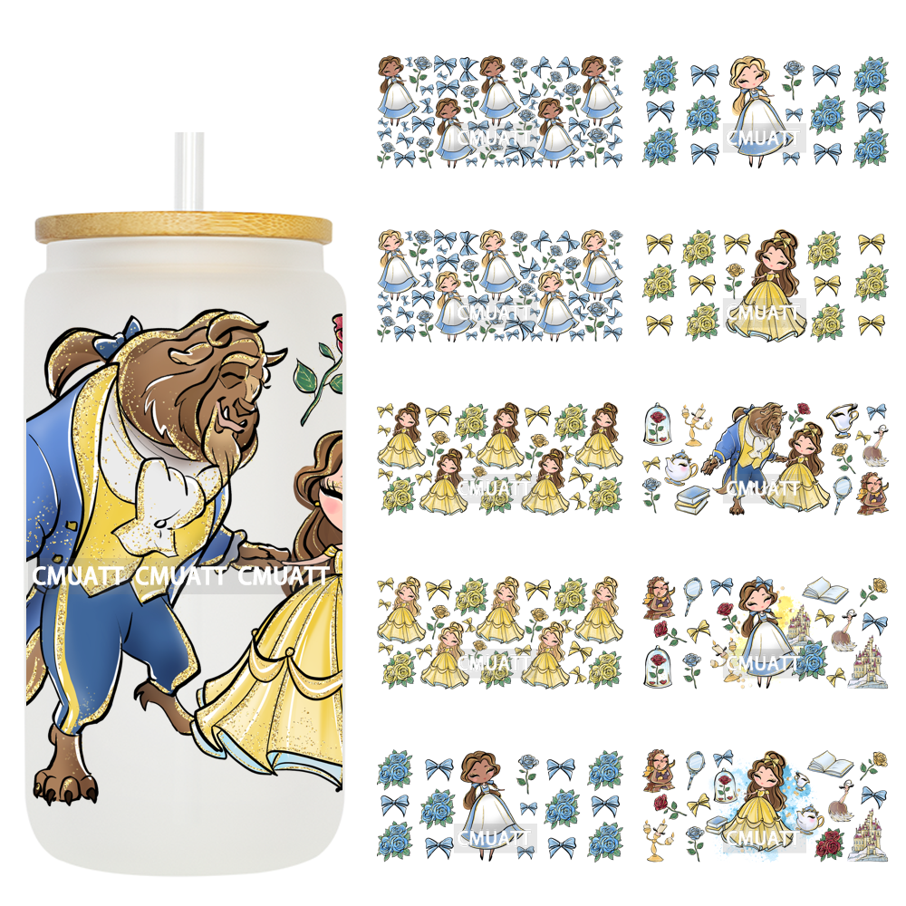 UV DTF Transfer Cup Wraps Princess 16 once Bulk Designs For Mugs Bottle Glass Tumbler Custom DIY Craft