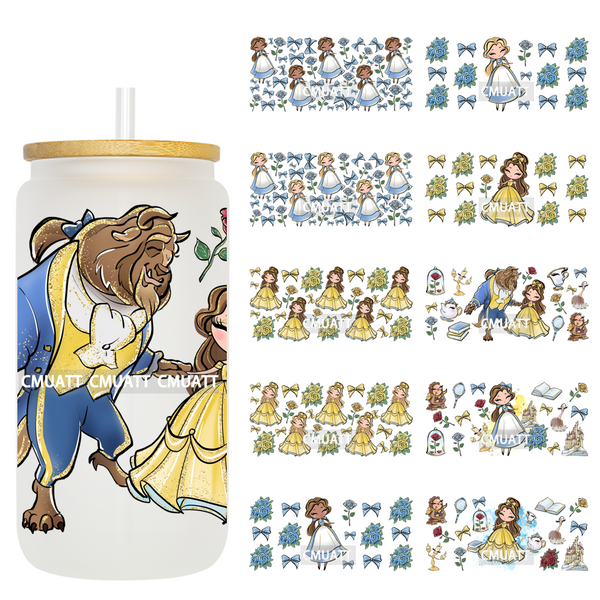 UV DTF Transfer Cup Wraps Princess 16 once Bulk Designs For Mugs Bottle Glass Tumbler Custom DIY Craft