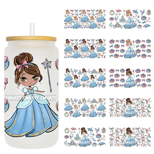UV DTF Cup Wraps Wholesale Custom Waterproof Cartoon Princess 16OZ Libbey Glass Sticker Mugs Bottle Decoration
