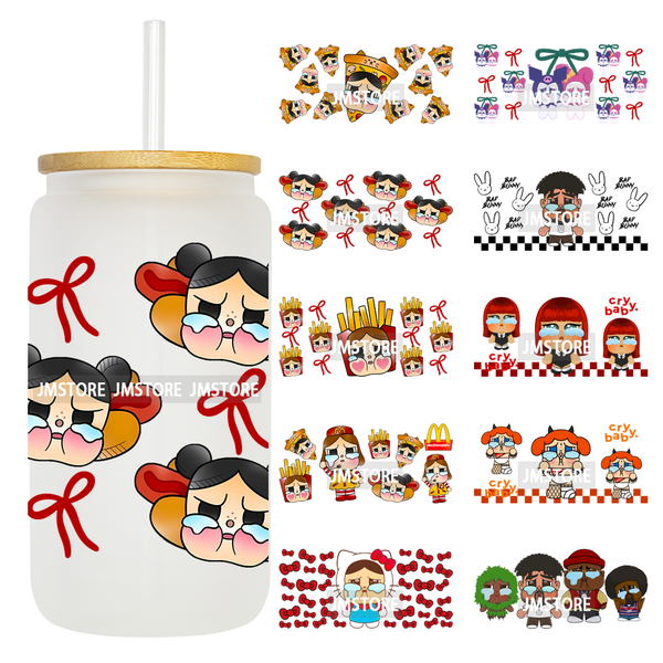 Dramatic Cartoon Crying Baby Girls UV DTF Wraps Transfer Stickers Selfadhesive Waterproof High Quality For 16OZ Libbey Glass Can