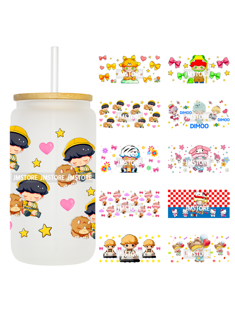 Trendy Costumes Boy Cartoon Character 16OZ UV DTF Cup Wraps Ready To Apply Waterproof Transfer Stickers For Libbey Glass Can Mug
