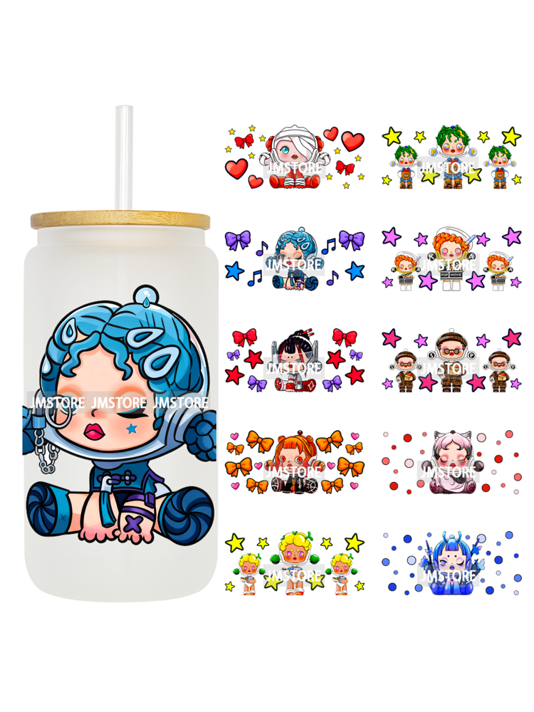 Trendy Toy Brand Dreamy Girls Cute Cartoon UV DTF Transfer Stickers Ready To Apply For 16OZ Libbey Glass Bottle Tumbler Cup Wrap
