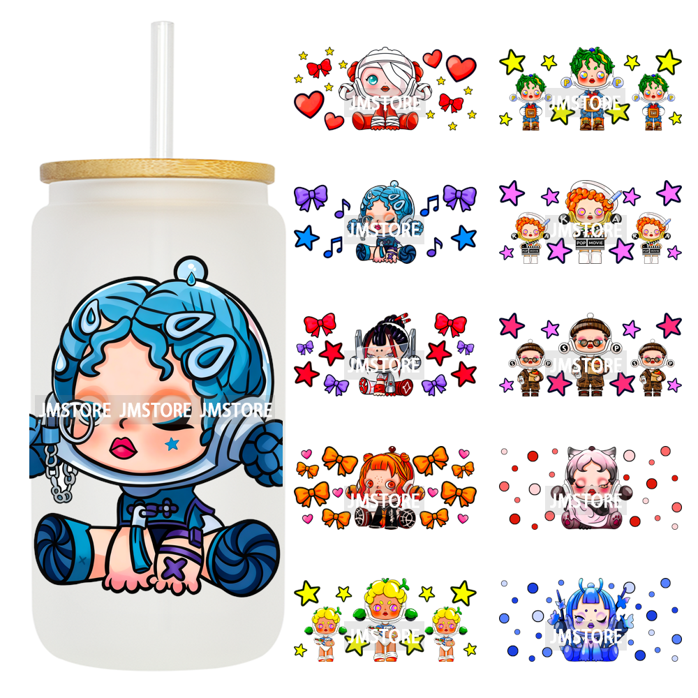 Trendy Toy Brand Dreamy Girls Cute Cartoon UV DTF Transfer Stickers Ready To Apply For 16OZ Libbey Glass Bottle Tumbler Cup Wrap