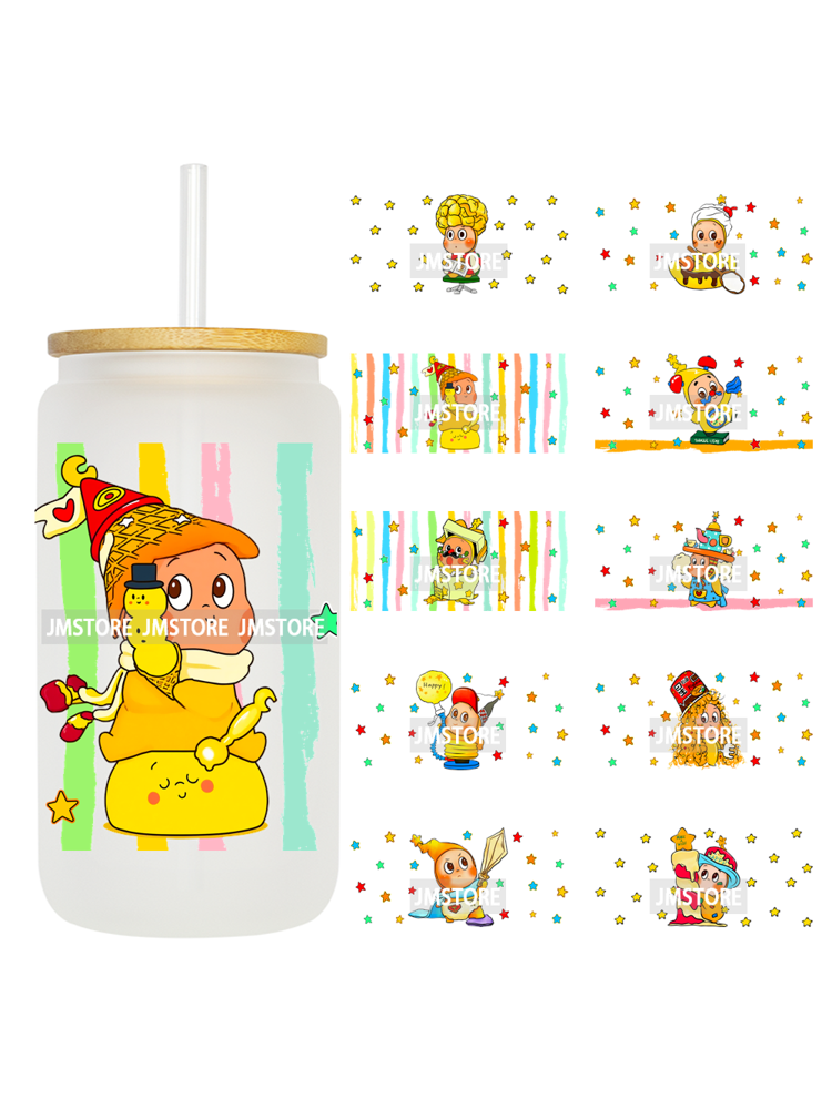 Pop Cartoon Twinkle Stars Mystery Monster UV DTF Wraps Transfer Sticker Waterproof High Quality For 16OZ Libbey Glass Can Bottle