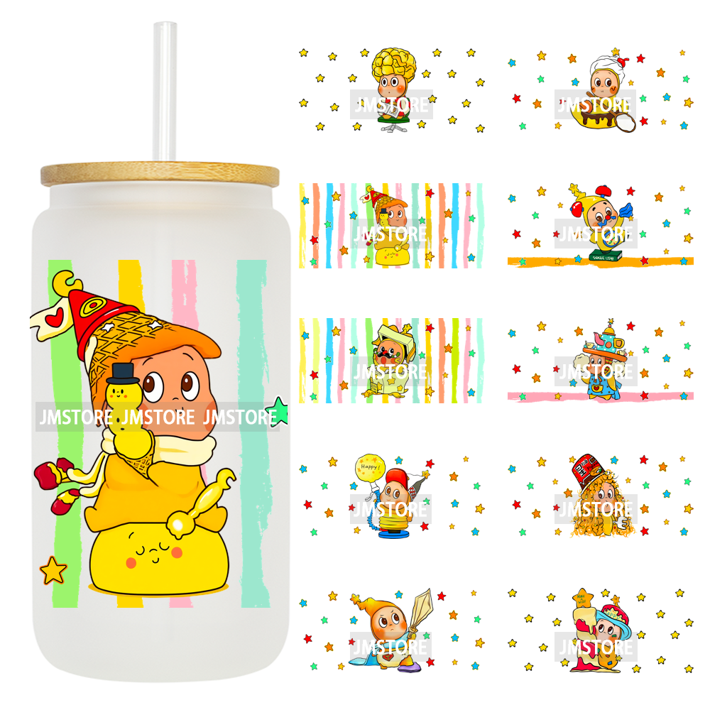 Pop Cartoon Twinkle Stars Mystery Monster UV DTF Wraps Transfer Sticker Waterproof High Quality For 16OZ Libbey Glass Can Bottle