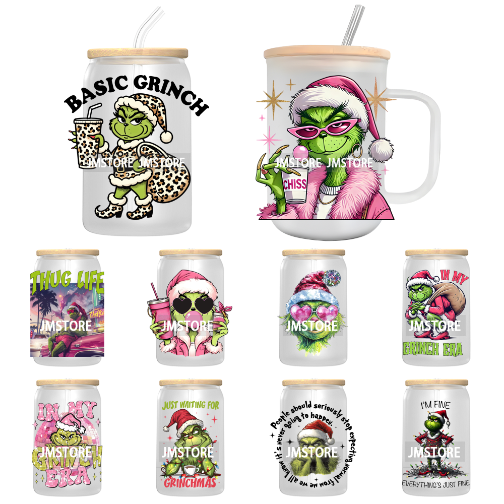 In My Green Guy Era Christmas Character UV DTF Transfer Stickers Decals For Libbey Cold Cup Mug Tumbler Mean Leopard Girl Boujee