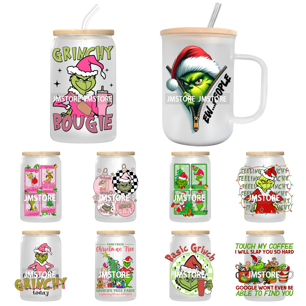 Mean Green Guy Christmas Bougie UV DTF Transfer Stickers Decals For Libbey Cold Cups Mugs Tumbler Retro Christmas 90's Movie