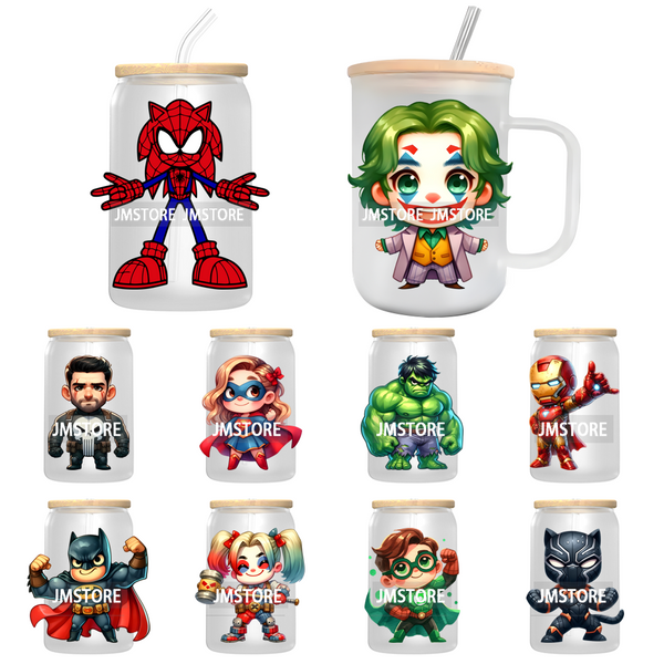 Chibi Super Hero Cartoon Movies Characters UV DTF Transfer Stickers Decals For Libbey Cold Cups Mugs Tumbler High Quality Labels