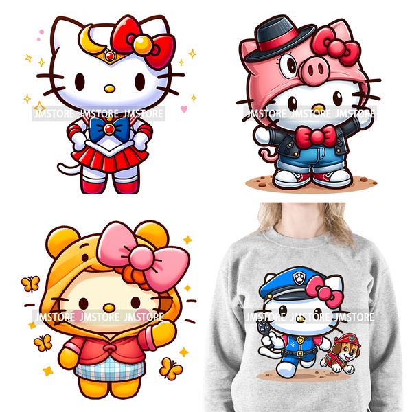 Colorful Cat Character Lovely Custume Washable Iron On DTF Transfers Stickers Printing Ready To Press For Clothes