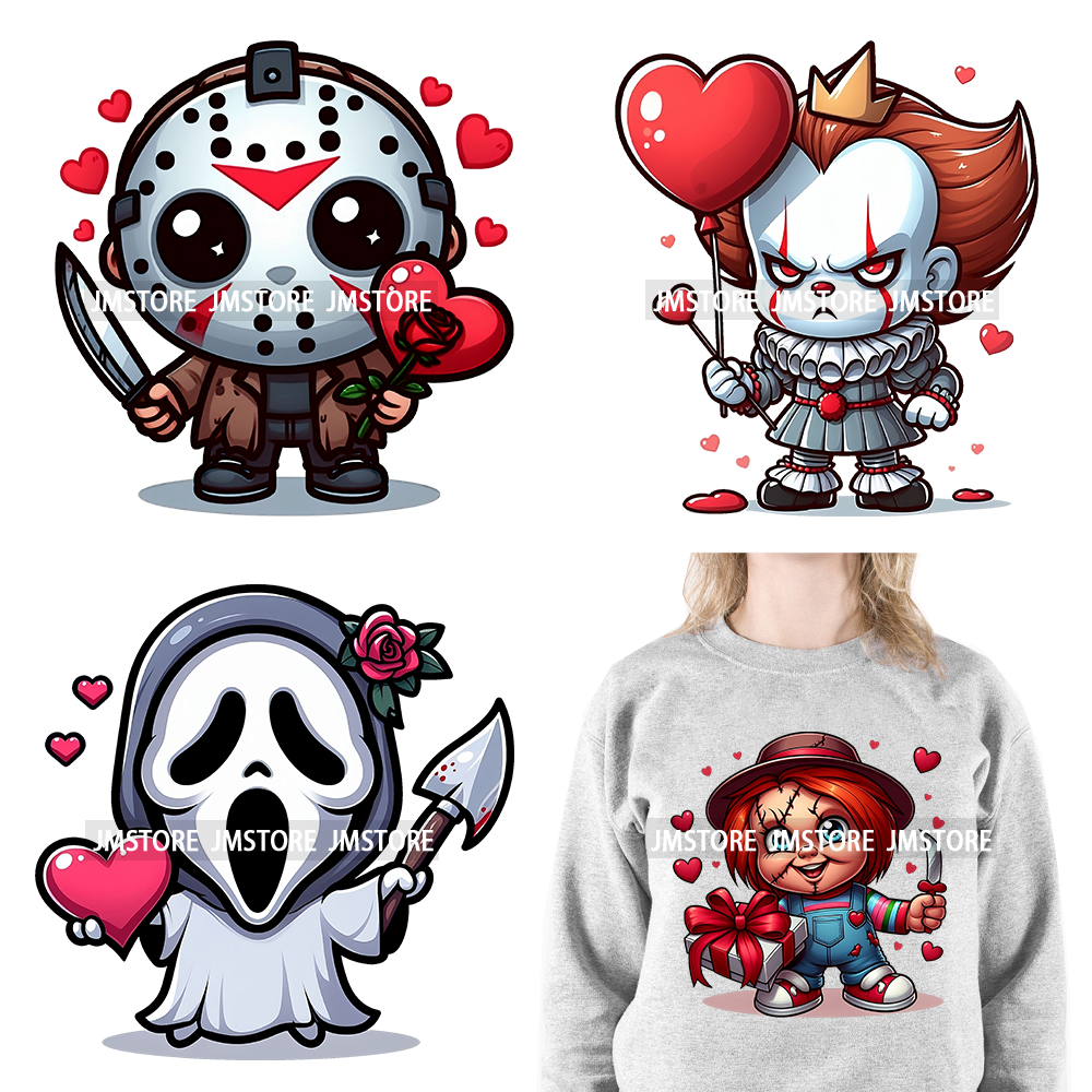 Horror Valentines Killer Character Movie Love Iron On DTF Transfer Stickers Printing Ready To Press For Clothes Bags