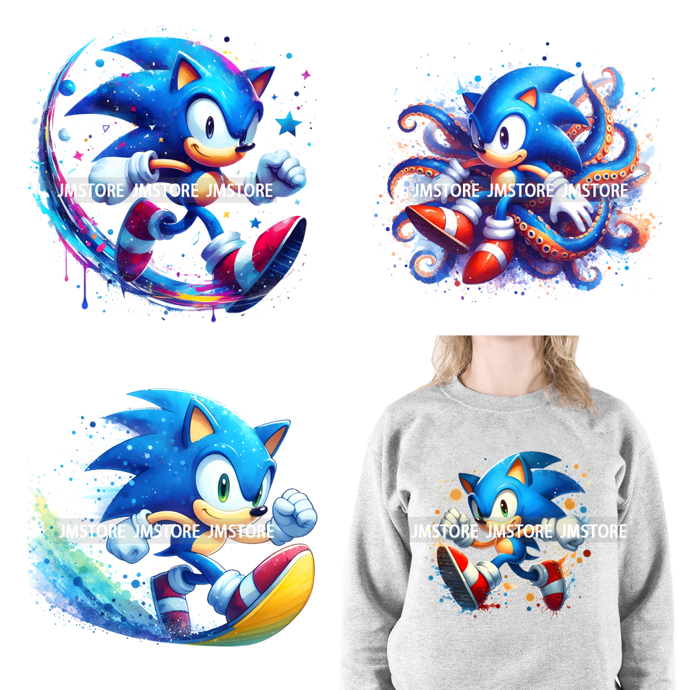 Splash Cartoon Blue Animal Characters Kids Decals Iron On DTF Transfers Stickers Ready To Press For Sweatshirt Bags