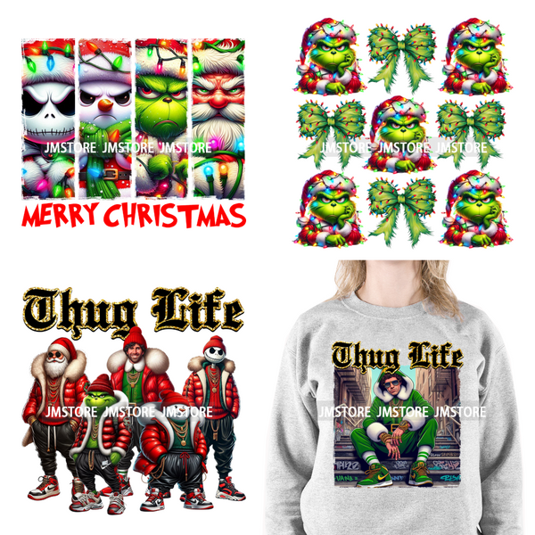 Just Waiting For Christmas Coquette Lights Thug Lifes Friends Iron On DTF Transfer Stickers Ready To Press For Sweatshirts