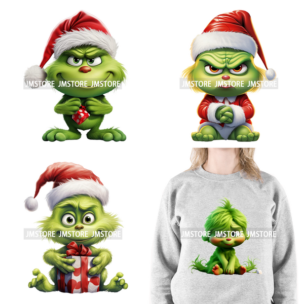 Cute Santa Green Baby Kids Boujee Christmas Season Festive Holiday Iron On DTF Transfers Stickers Ready To Press For Clothing