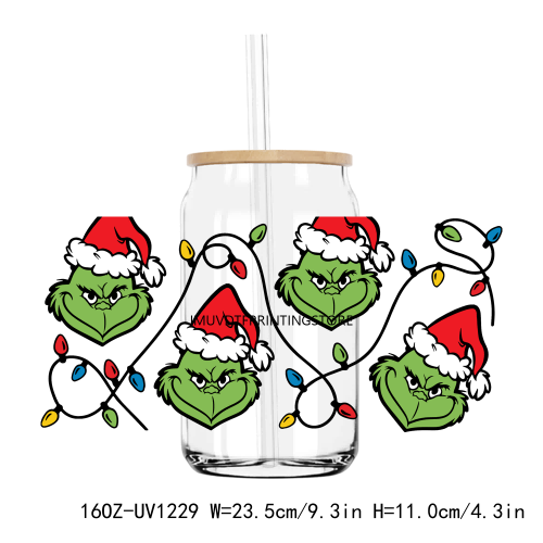 Christmas Grinch And Friends 16OZ UV DTF Cup Wrap Transfers Stickers Custom Labels DIY Durable Waterproof Logo For Libbey Glass