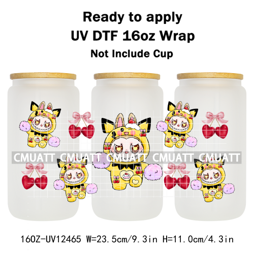 Cute Monster 16oz UV DTF Cup Wrap Transfers Stickers Bulk Personalized DIY Custom Selfadhesive Waterproof