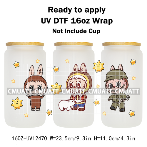 Cute Monster 16oz UV DTF Cup Wrap Transfers Stickers Bulk Personalized DIY Custom Selfadhesive Waterproof