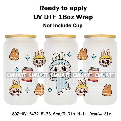 Cute Monster 16oz UV DTF Cup Wrap Transfers Stickers Bulk Personalized DIY Custom Selfadhesive Waterproof
