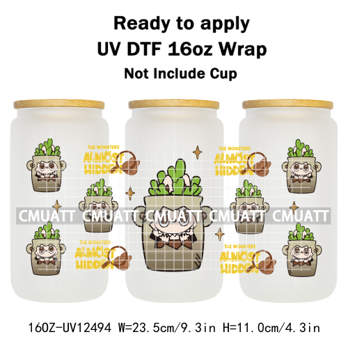 Cartoon Monster UV DTF Cup Wrap Transfers Stickers Bulk Bundle Personalized DIY Custom Selfadhesive Printing