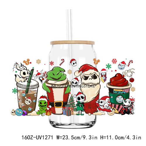 Christmas Jack And Sally 16OZ UV DTF Cup Wrap Transfers Stickers Custom Labels DIY Durable Waterproof Logo For Libbey Glass Can