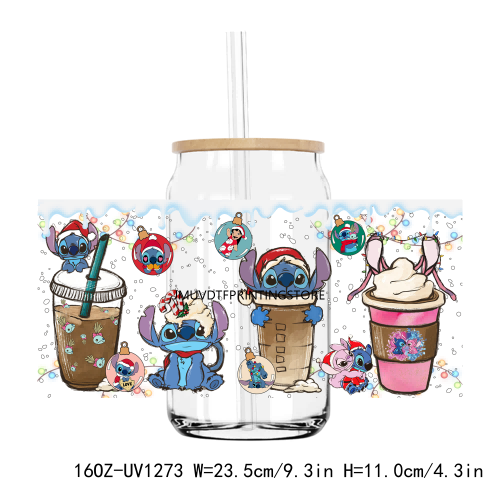 Funny Christmas Cartoon 16OZ UV DTF Cup Wrap Transfers Stickers Custom Labels DIY Durable Waterproof Logo For Libbey Glass Can