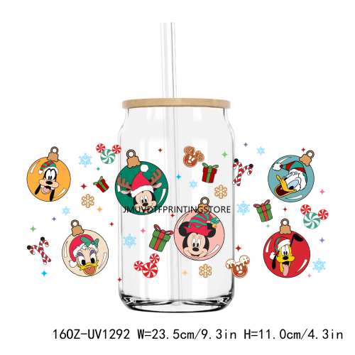 Christmas Mouse And Friend 16OZ UV DTF Cup Wrap Transfer Stickers Custom Labels DIY Durable Waterproof Logo For Libbey Glass Can