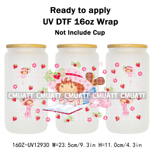 Strawberry Girl UV DTF Cup Wrap Transfers Stickers For 16oz Libbey Glass Mugs Bottle Plate Cover DIY Custom