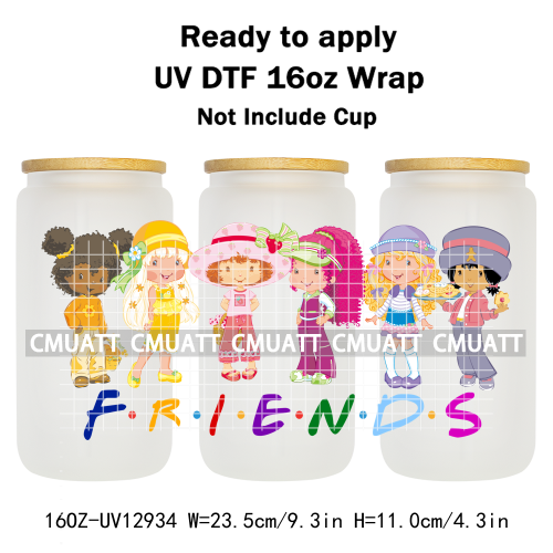 Strawberry Girl UV DTF Cup Wrap Transfers Stickers For 16oz Libbey Glass Mugs Bottle Plate Cover DIY Custom