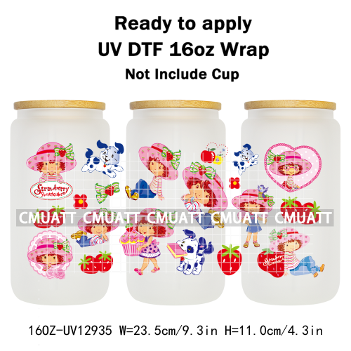 Strawberry Girl UV DTF Cup Wrap Transfers Stickers For 16oz Libbey Glass Mugs Bottle Plate Cover DIY Custom