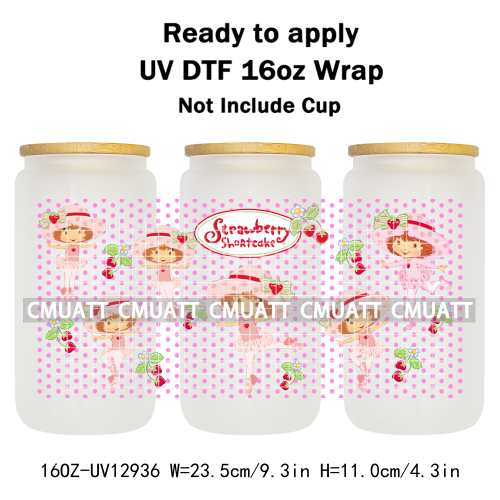 Strawberry Girl UV DTF Cup Wrap Transfers Stickers For 16oz Libbey Glass Mugs Bottle Plate Cover DIY Custom