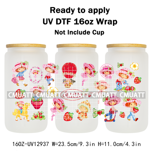 Strawberry Girl UV DTF Cup Wrap Transfers Stickers For 16oz Libbey Glass Mugs Bottle Plate Cover DIY Custom